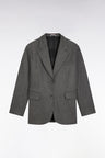 Oversized grey wool flannel blazer jacket