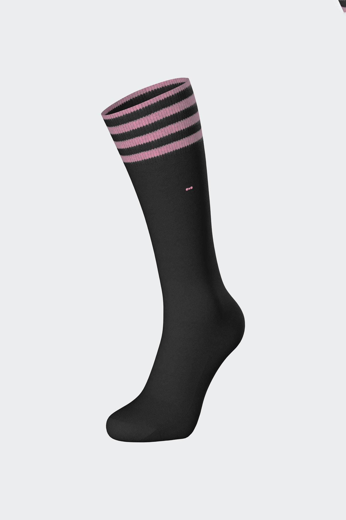 Paire de chaussettes en coton mélangé noir à bordure rayée