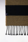 Two-tone fluffy scarf with navy and beige stripes