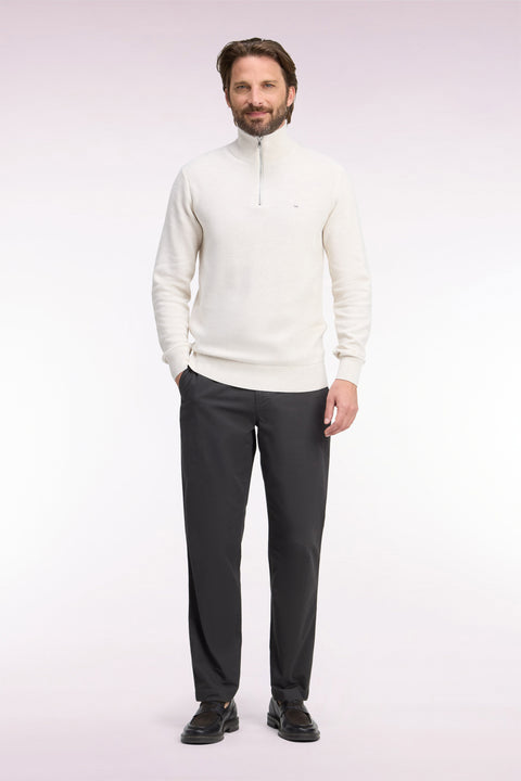 Regular fit khaki stretch cotton piqué wrinkle-free chino pants - Image 3