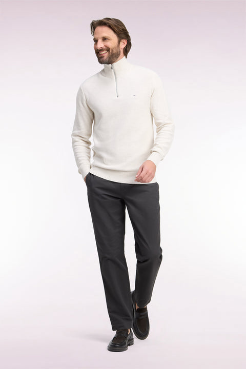 Regular fit khaki stretch cotton piqué wrinkle-free chino pants - Image 1