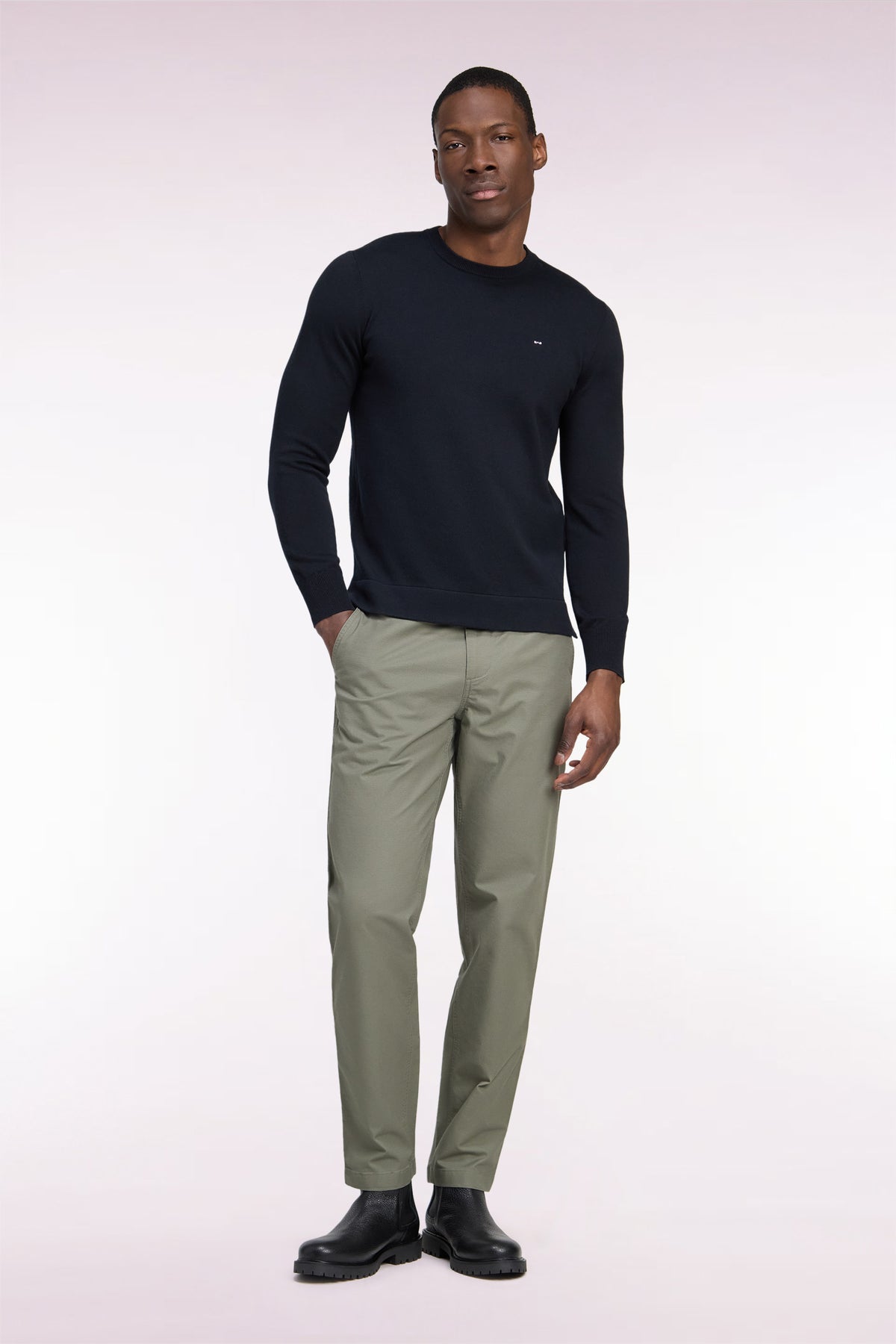 Regular fit light khaki stretch cotton piqué wrinkle-free chino pants