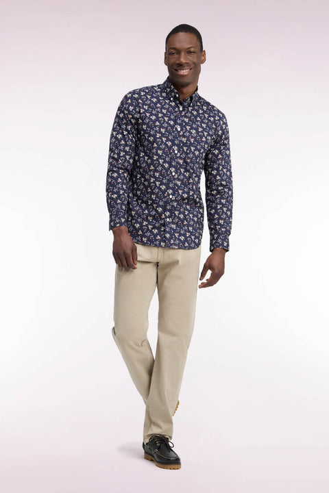 Pantalon 5 poches en toile de coton stretch beige coupe regular - Image 3