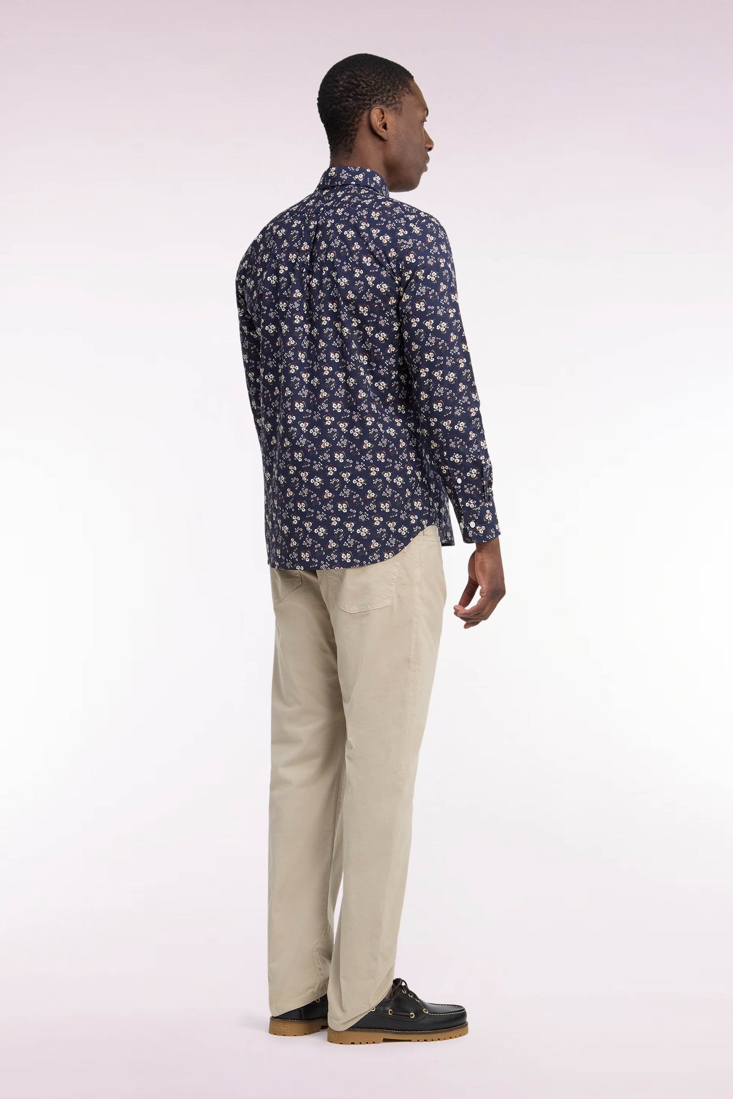 Pantalon 5 poches en toile de coton stretch beige coupe regular