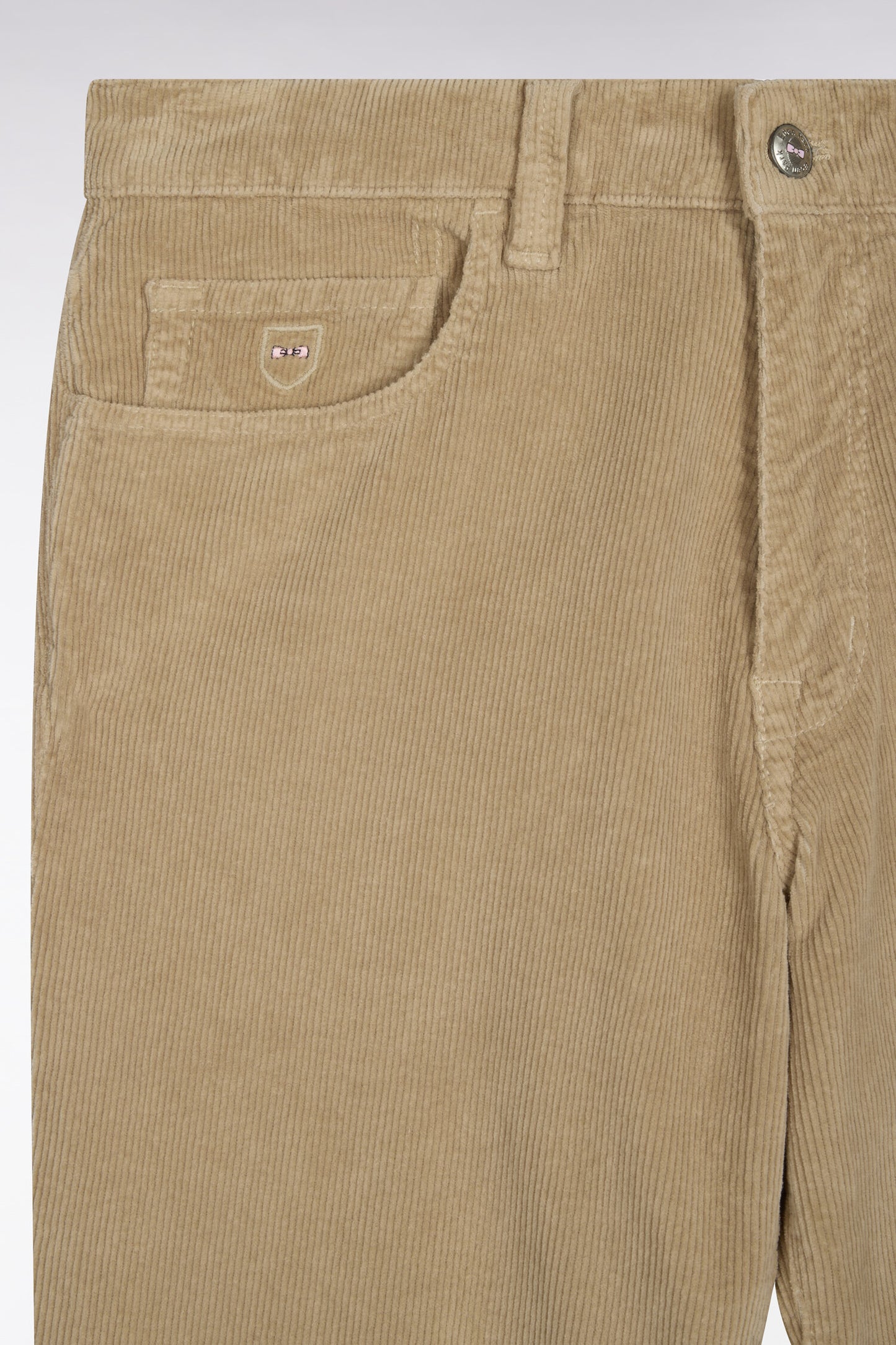 Pantalon 5 poches en velours côtelé beige coupe regular