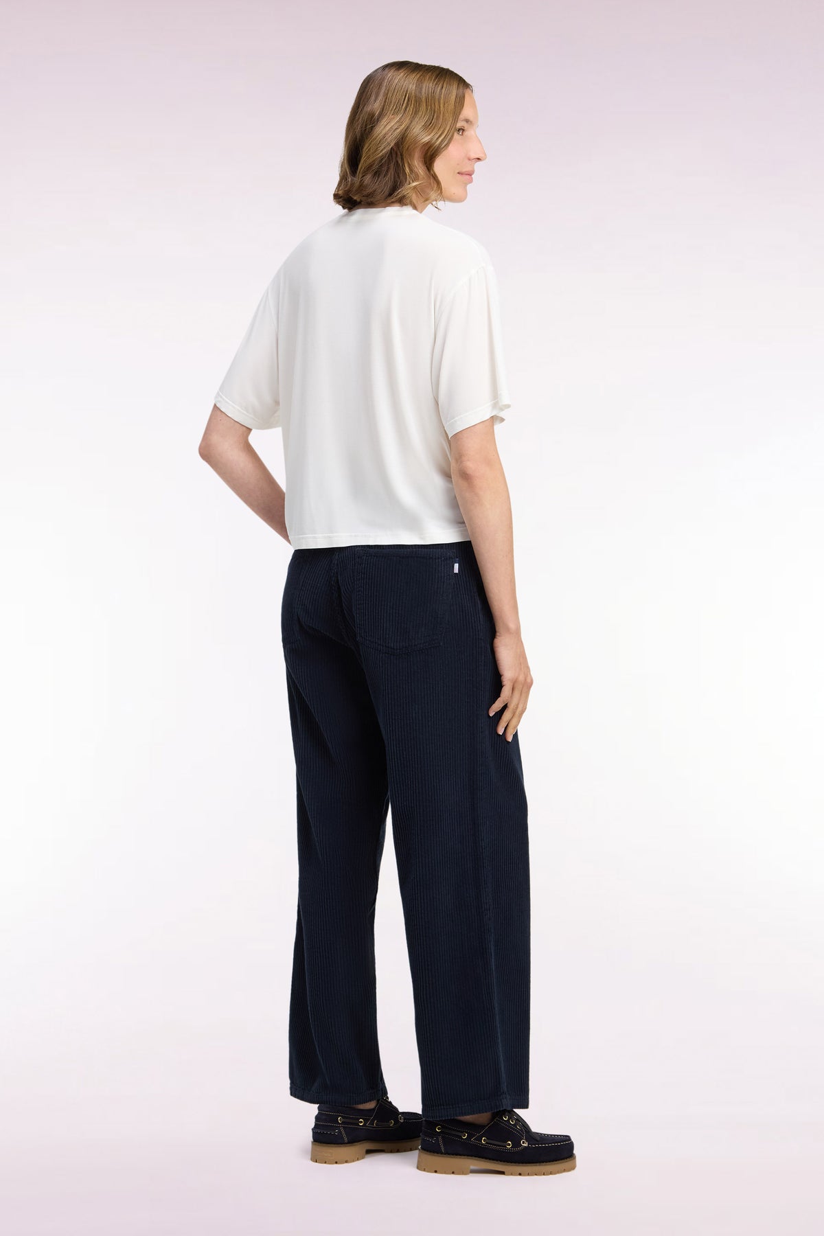 Straight-cut navy corduroy pants