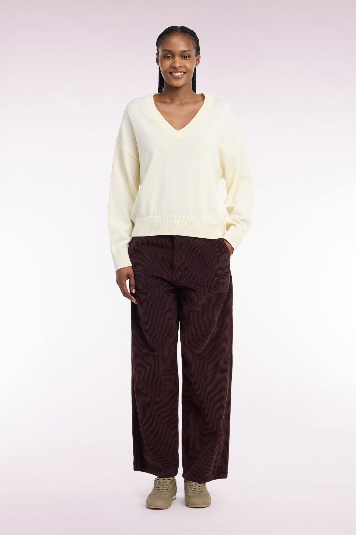 Brown straight-cut corduroy pants
