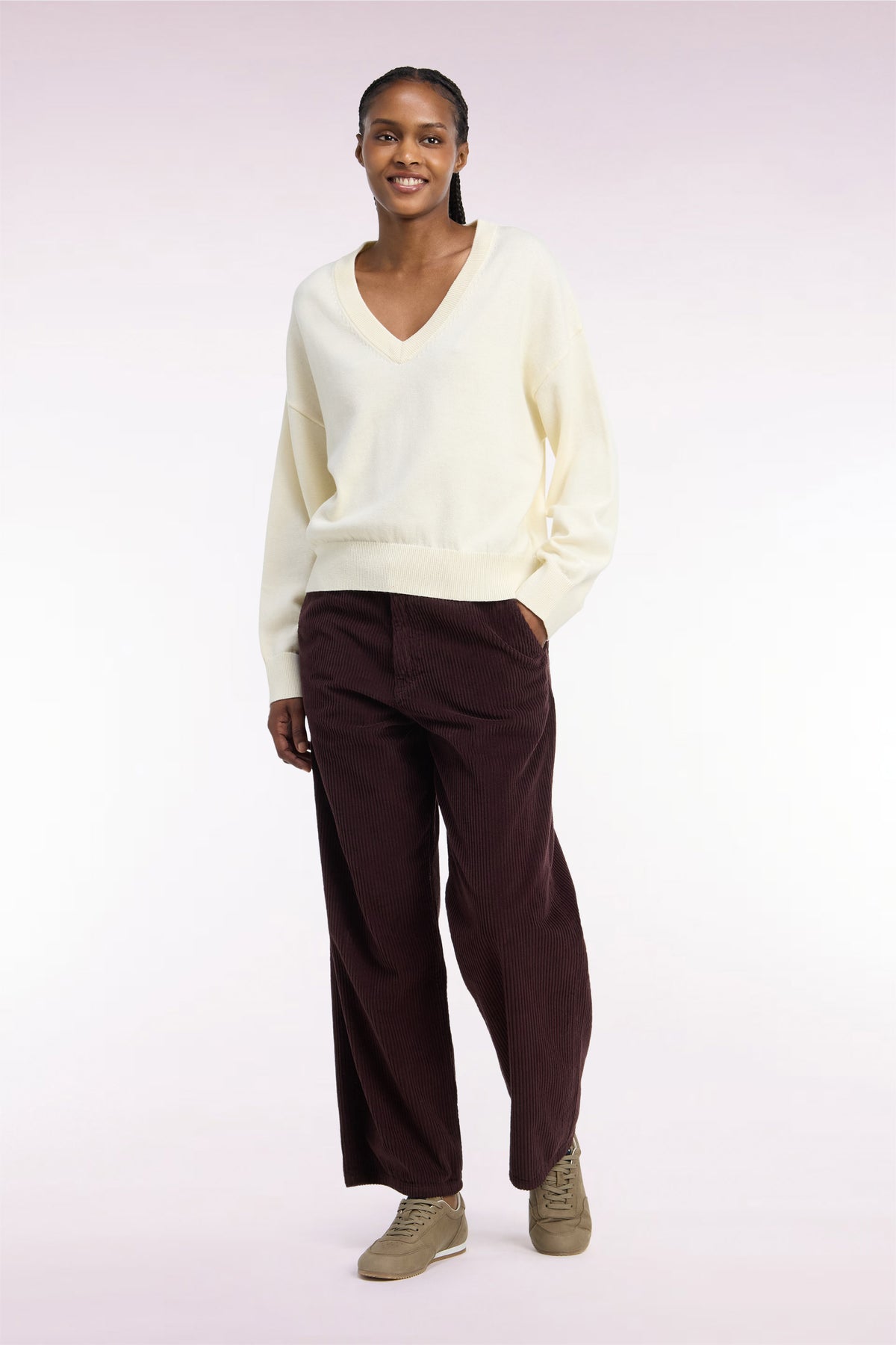 Brown straight-cut corduroy pants