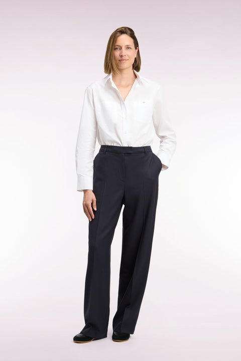 Pantalon tailleur en maille stretch marine coupe droite - Image 3