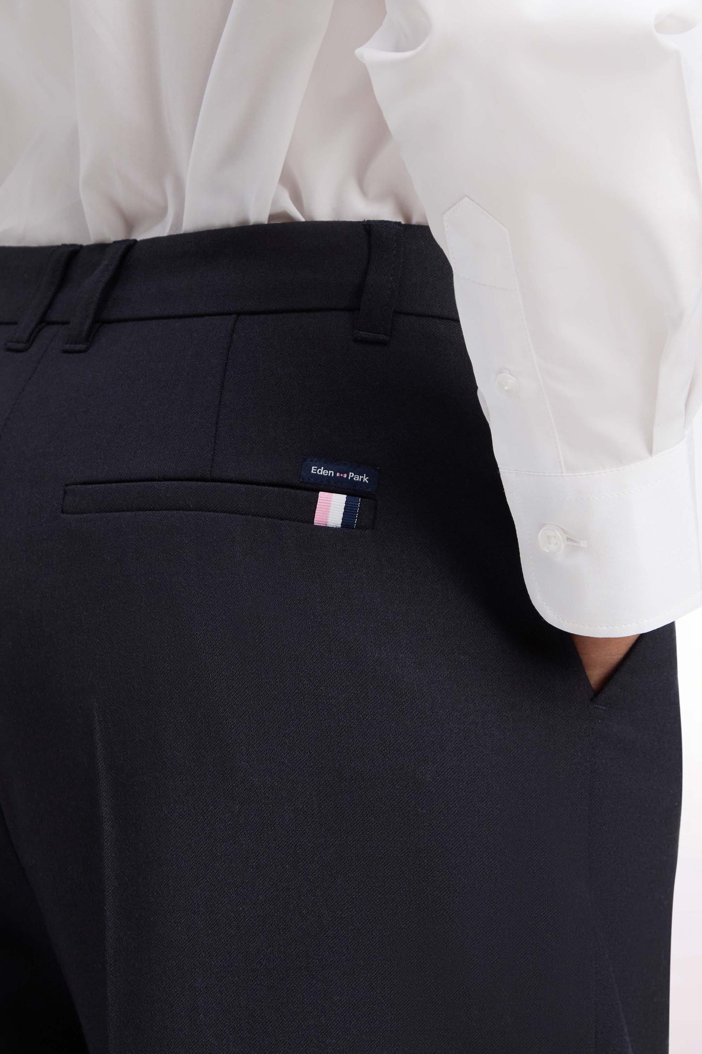 Pantalon tailleur en maille stretch marine coupe droite