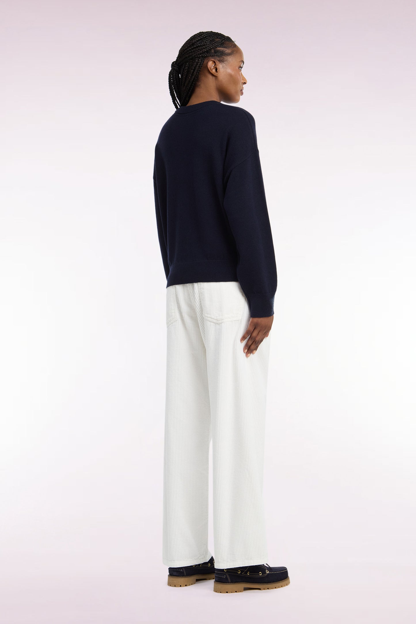 Pantalon en velours côtelé écru coupe droite