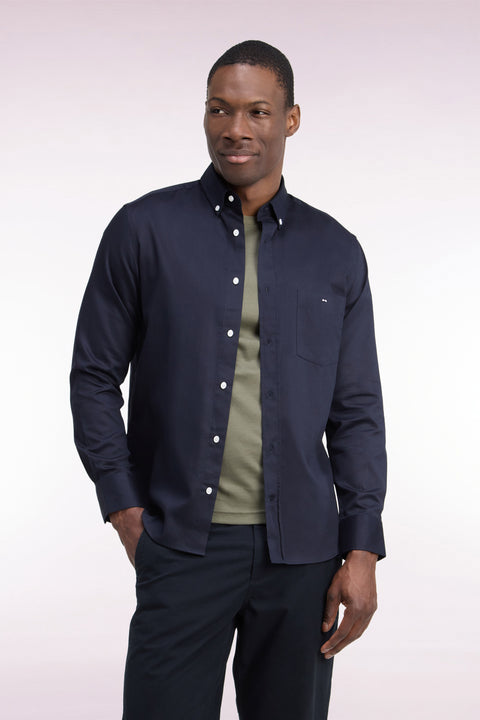 Straight cut navy cotton piqué shirt - Image 3