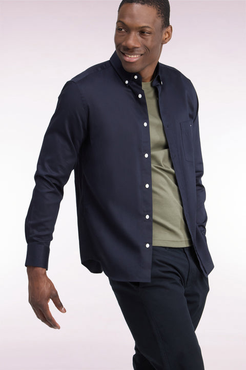 Straight cut navy cotton piqué shirt - Image 1