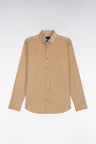 Beige ribbed cotton straight cut shirt