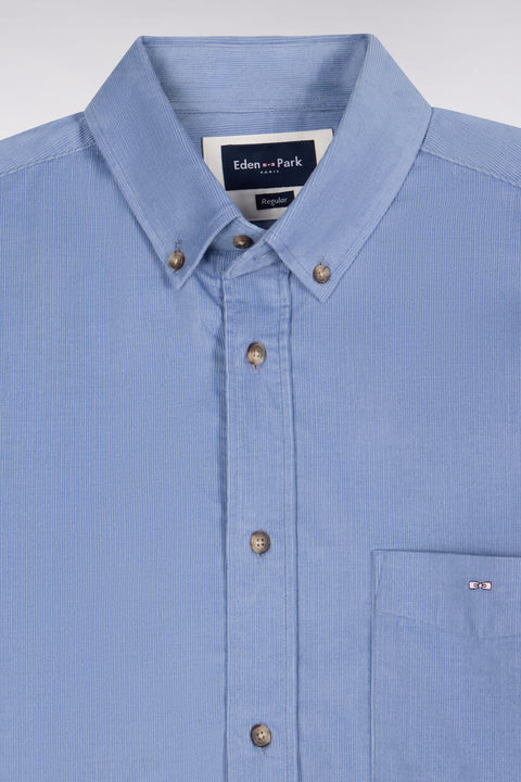 Blue ribbed cotton straight cut shirt - Image 2