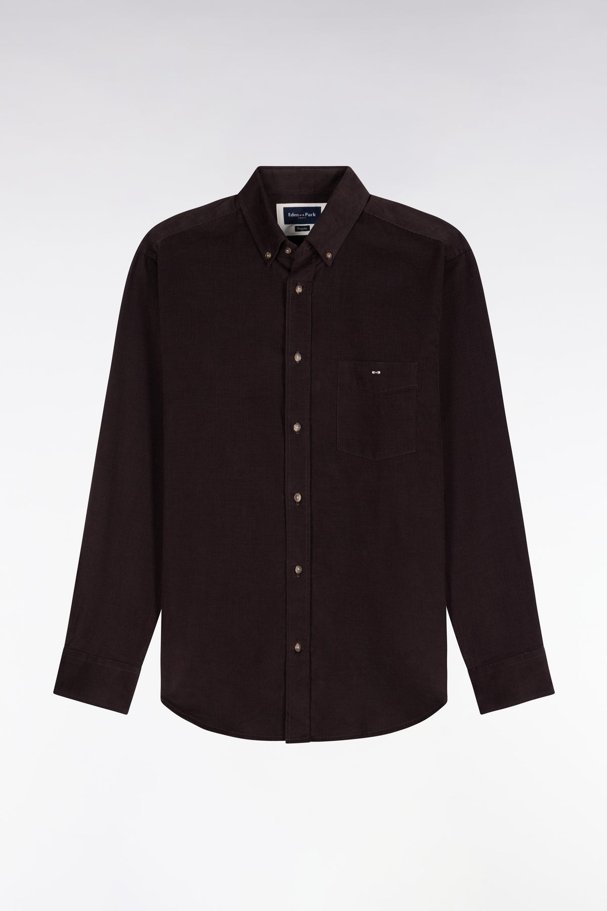 Brown straight-cut ribbed cotton shirt