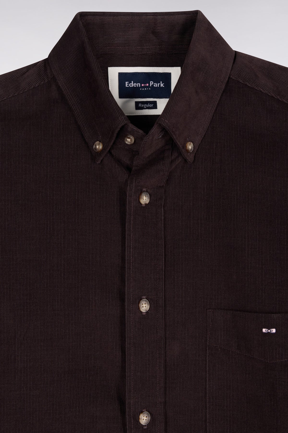 Brown straight-cut ribbed cotton shirt