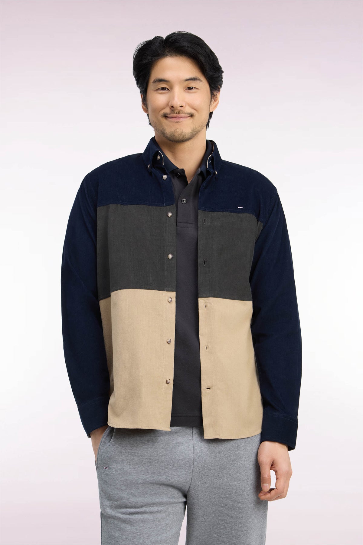 Straight cut tricolor corduroy shirt
