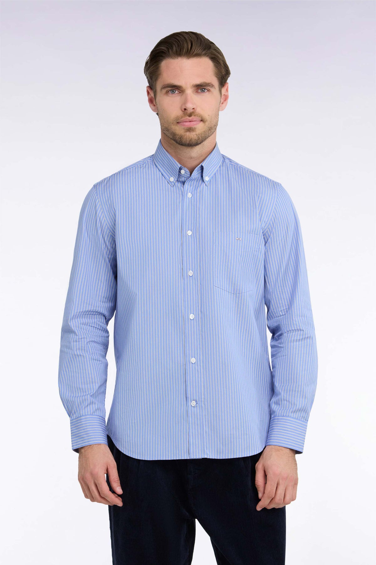 Straight cut sky striped cotton shirt