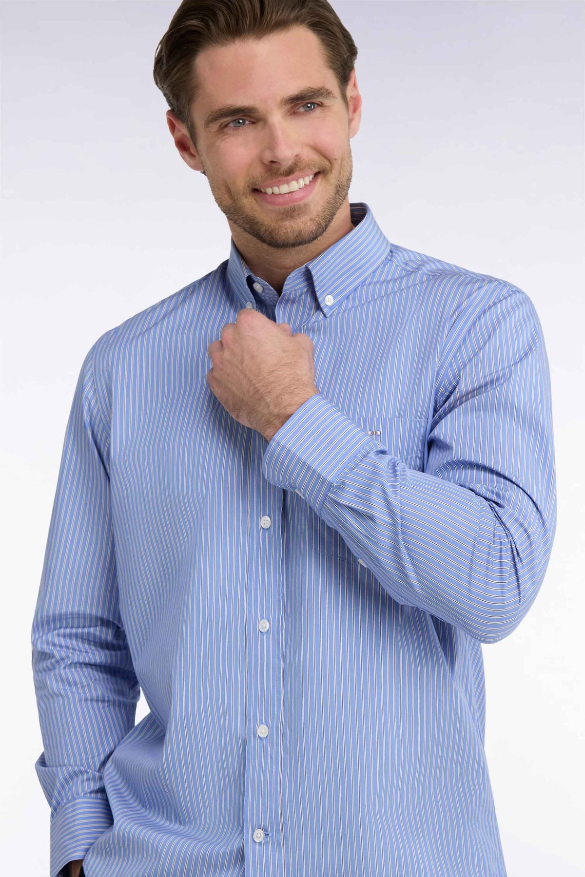 Straight cut sky striped cotton shirt