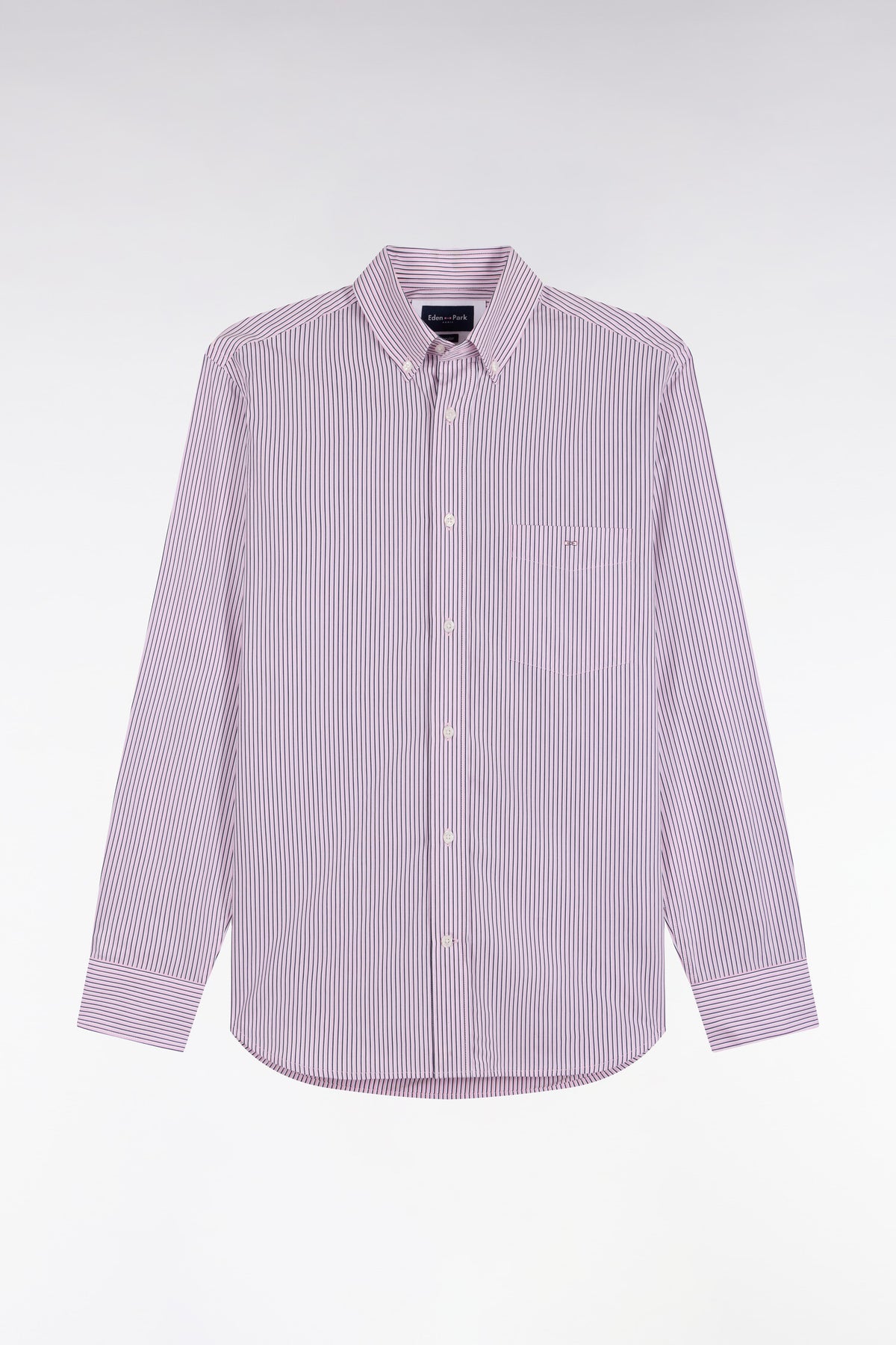 Straight-fit pink striped cotton shirt