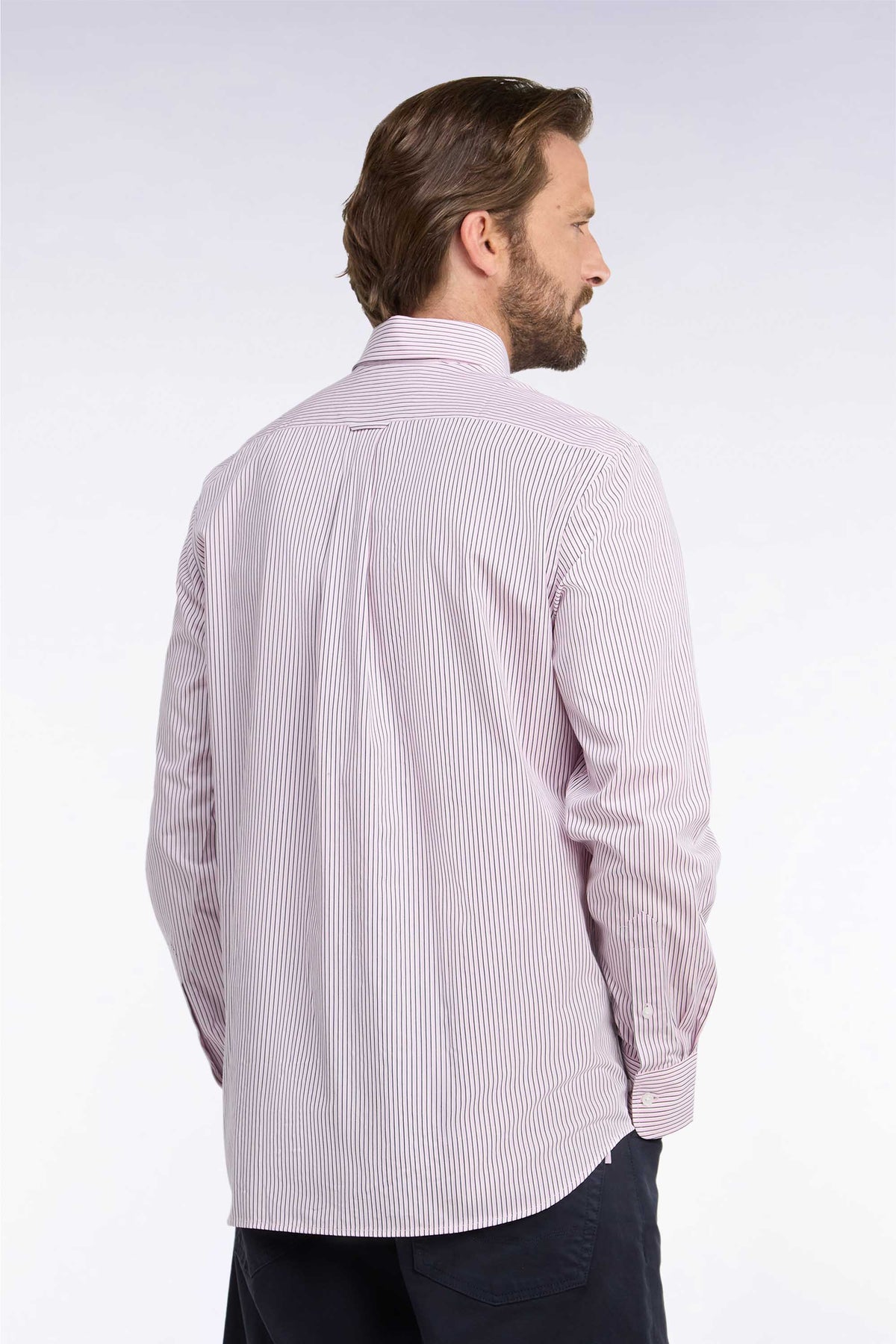 Straight-fit pink striped cotton shirt
