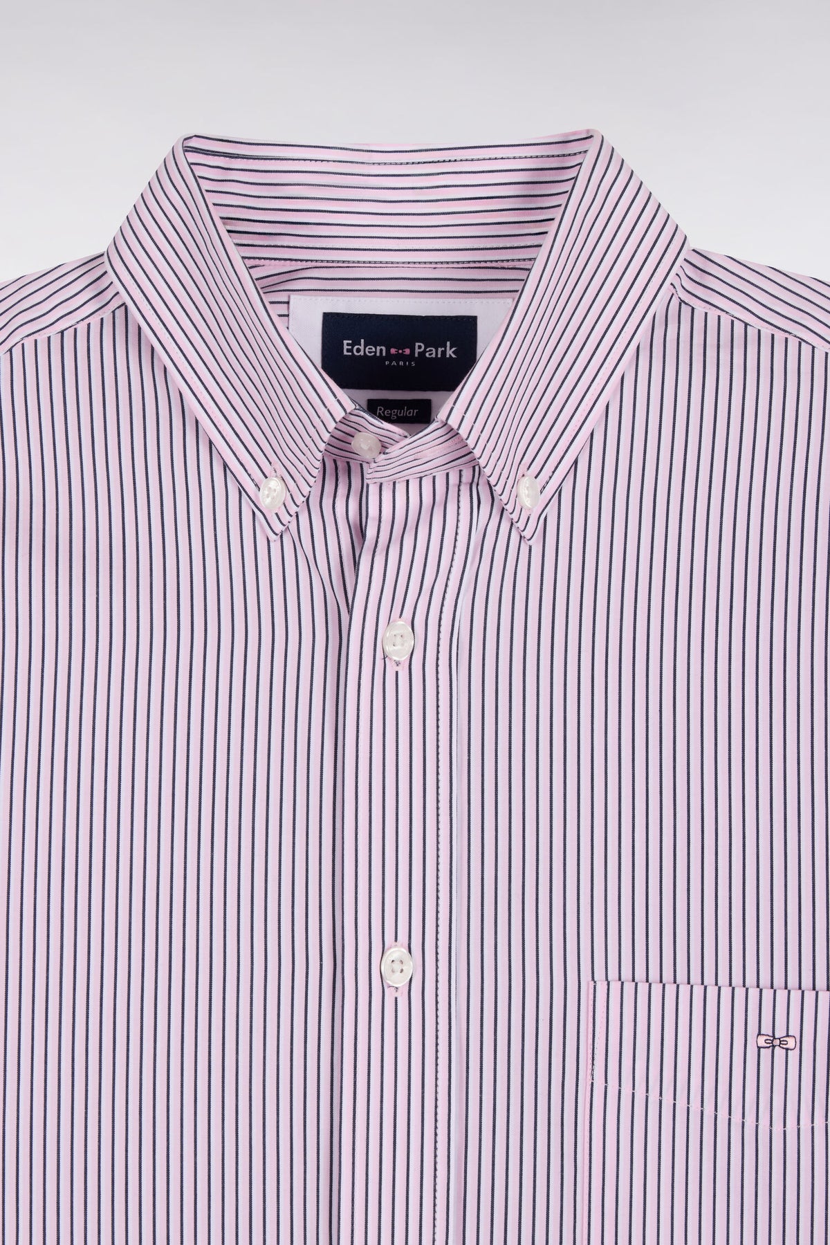 Straight-fit pink striped cotton shirt