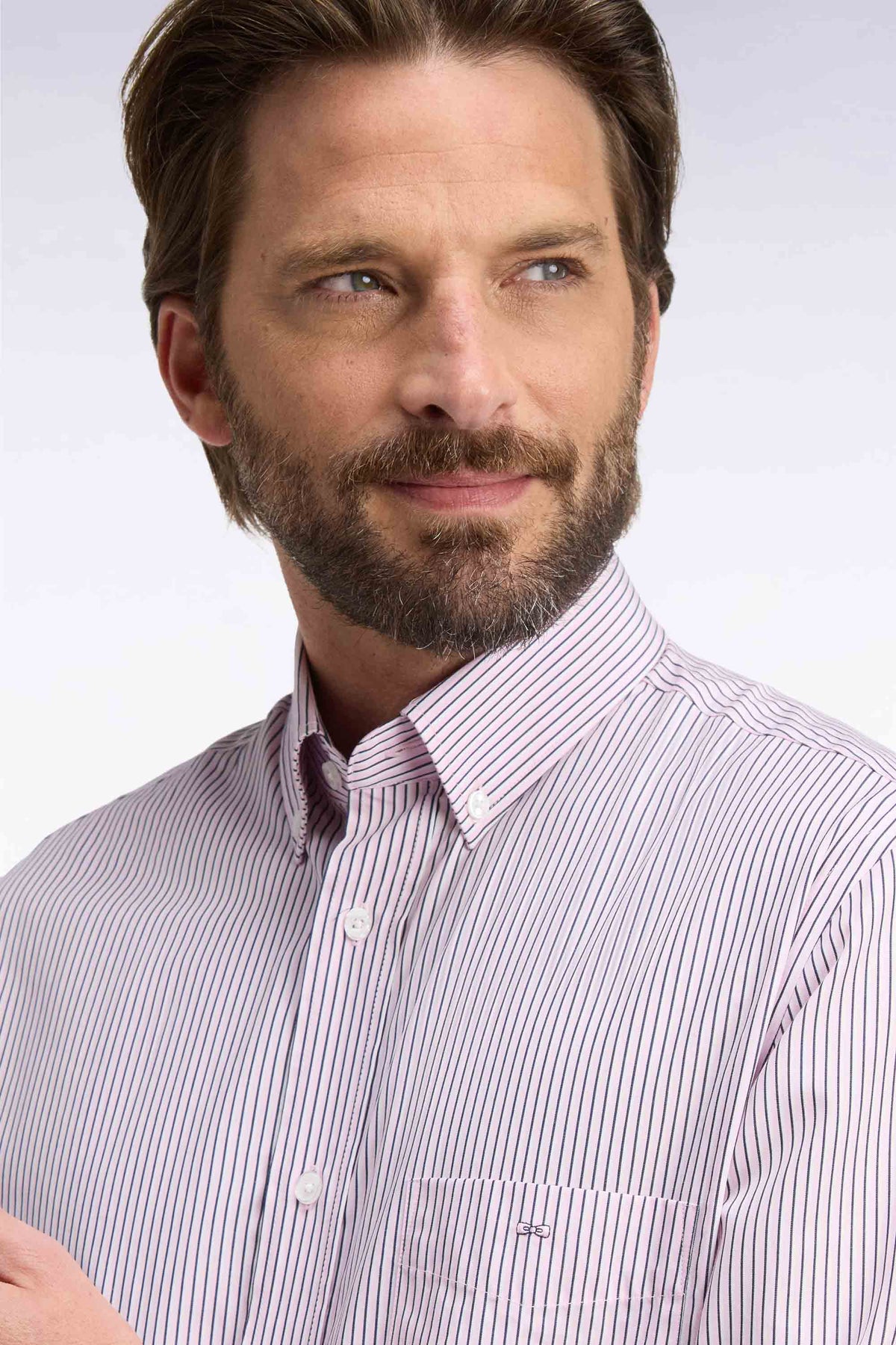 Straight-fit pink striped cotton shirt