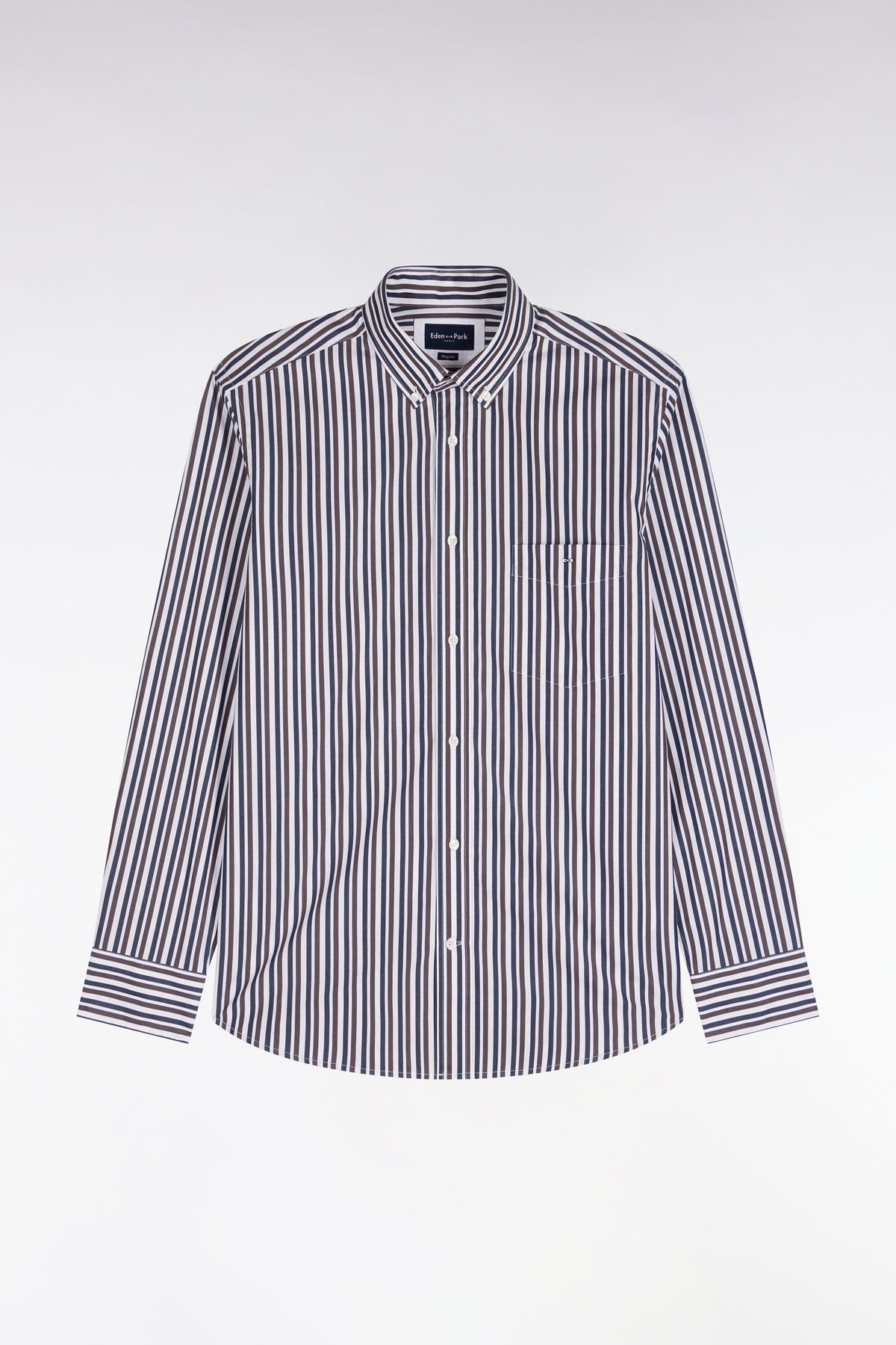 Straight-cut brown striped cotton poplin shirt