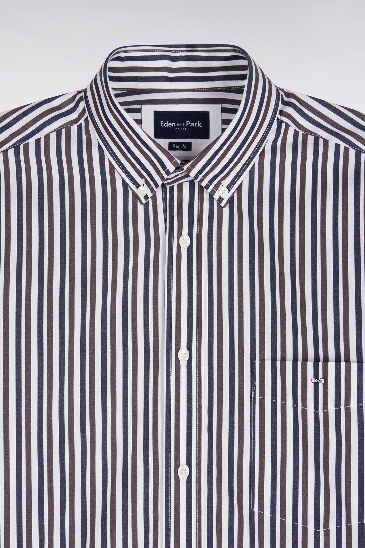 Straight-cut brown striped cotton poplin shirt