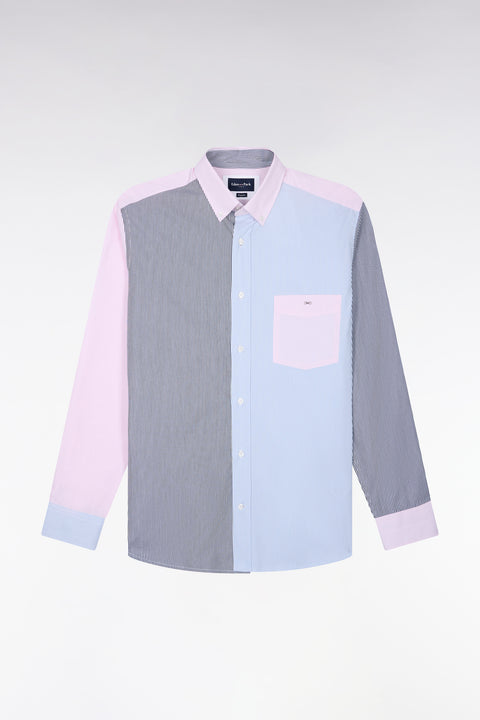 Striped straight-cut tricolor cotton shirt - Image 2