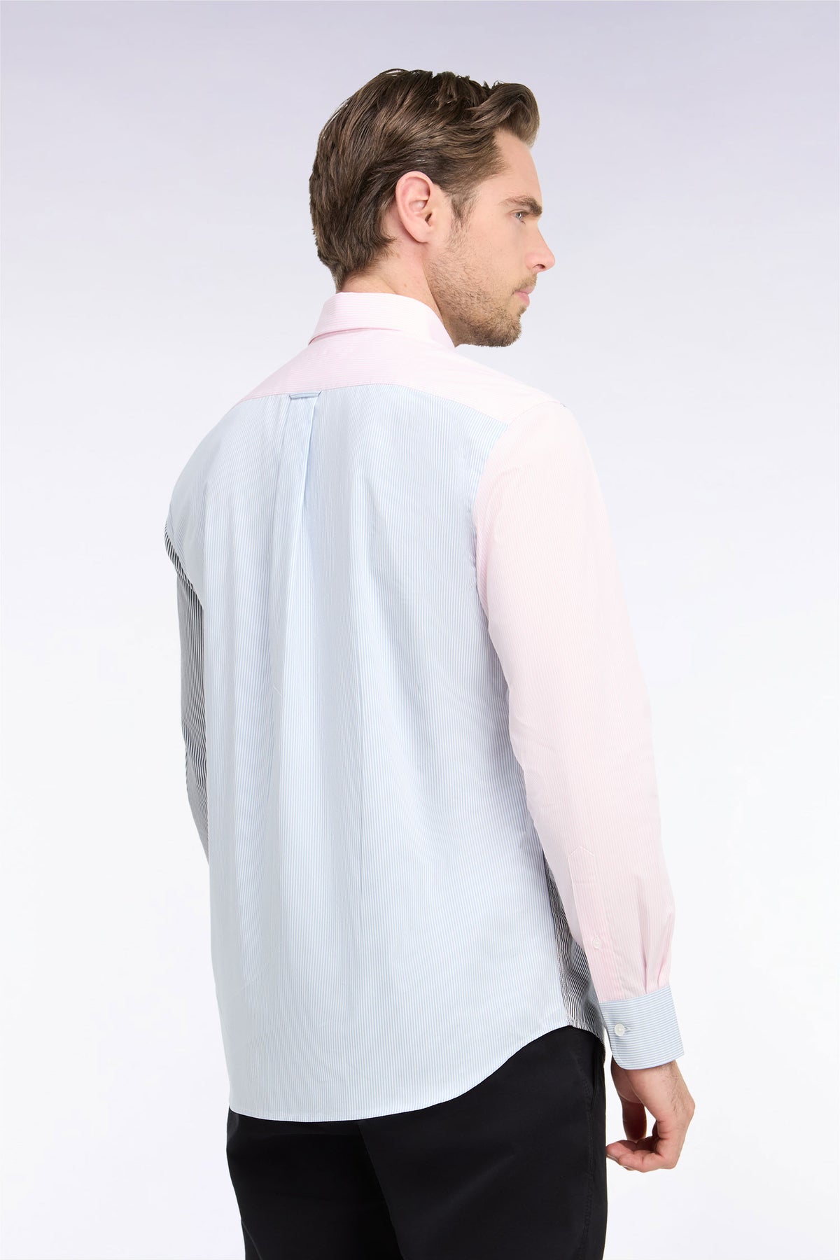 Striped straight-cut tricolor cotton shirt