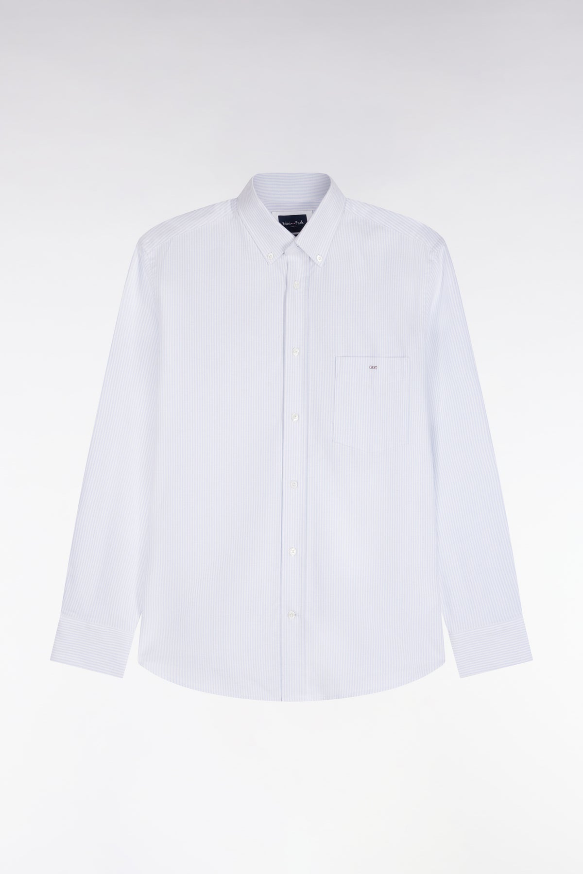 Straight-cut gray stick-striped cotton shirt