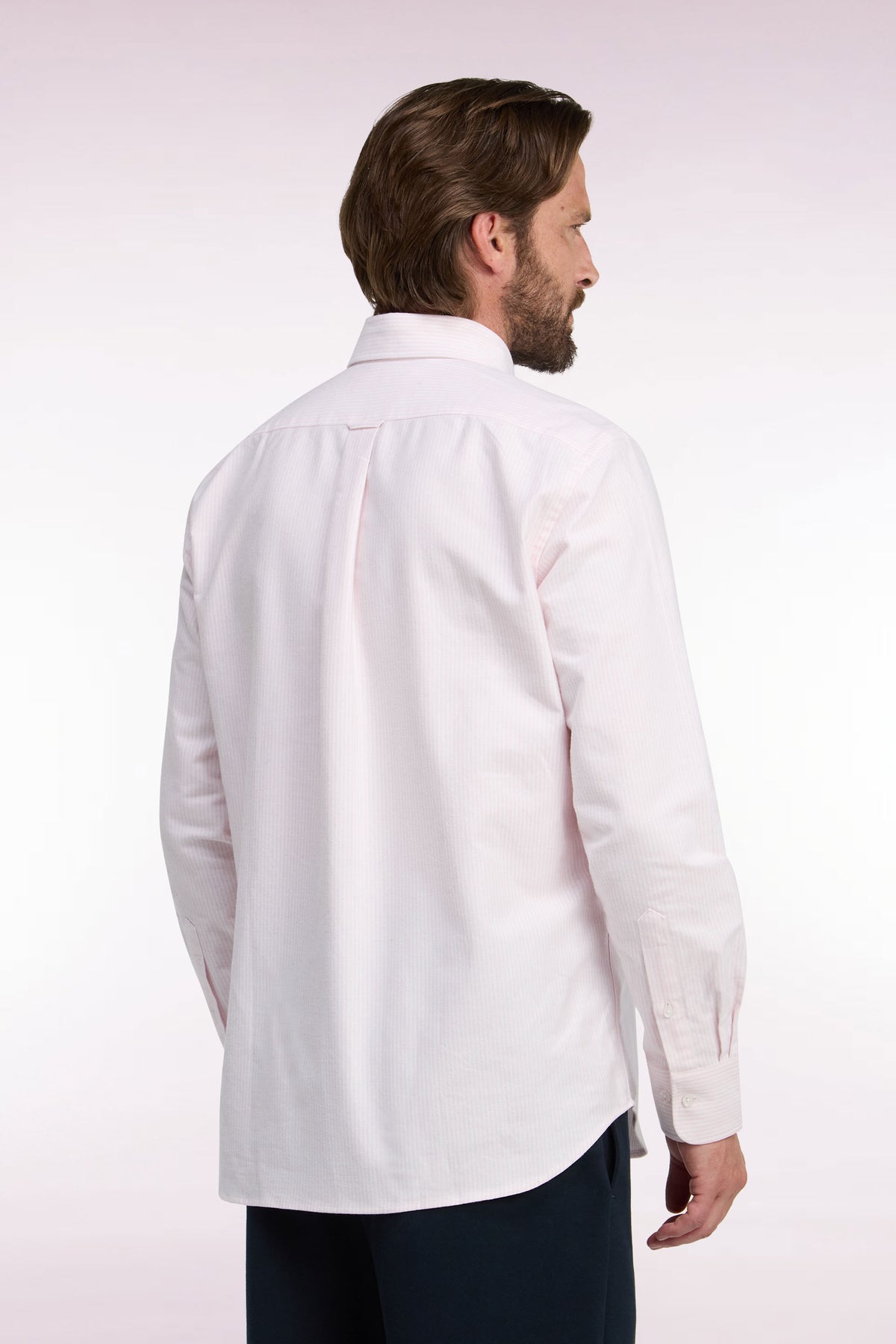 Straight-cut pink stick-striped cotton shirt
