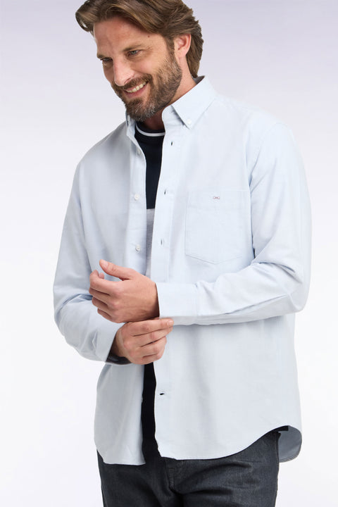Plain light gray cotton shirt, straight cut - Image 1