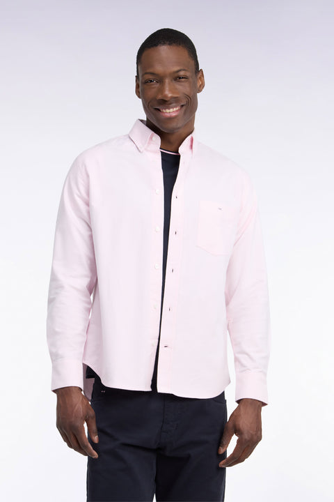 Plain pink cotton straight cut shirt - Image 2