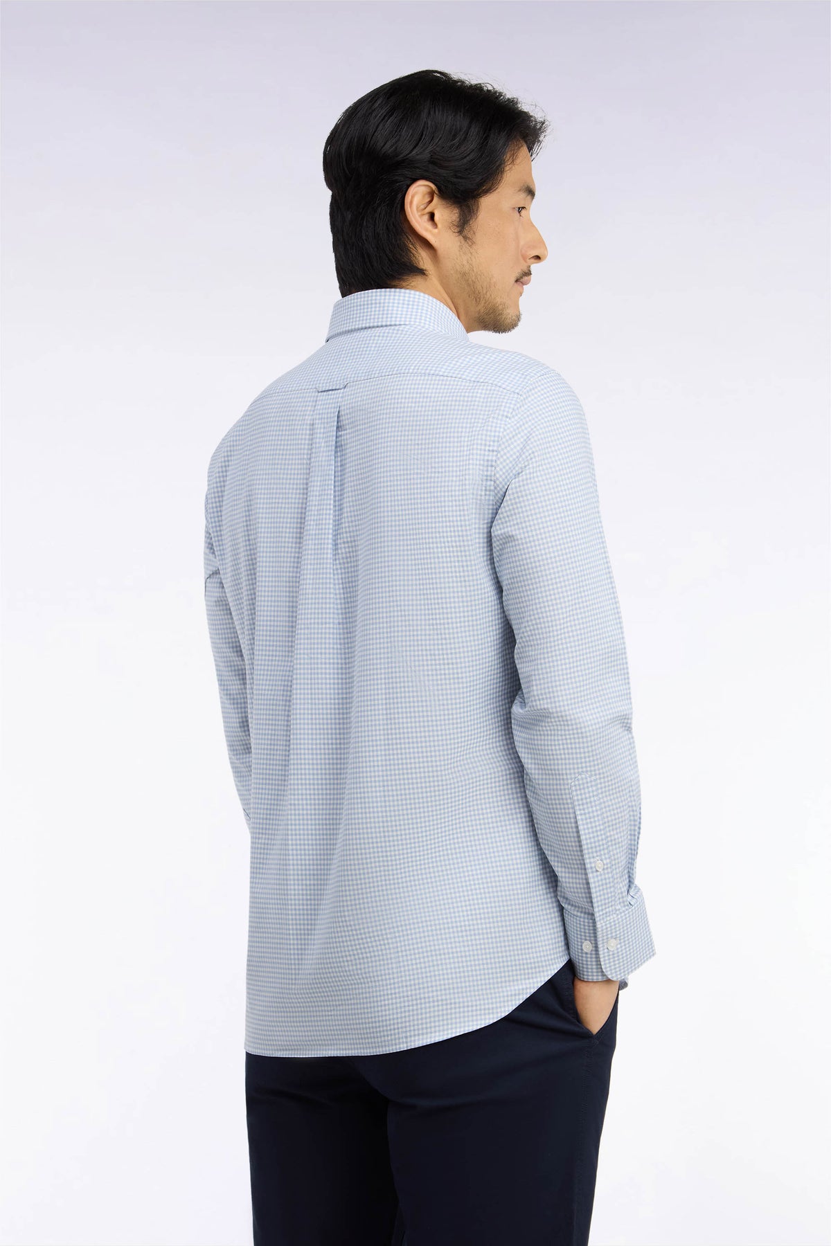 Straight cut gray gingham check cotton shirt