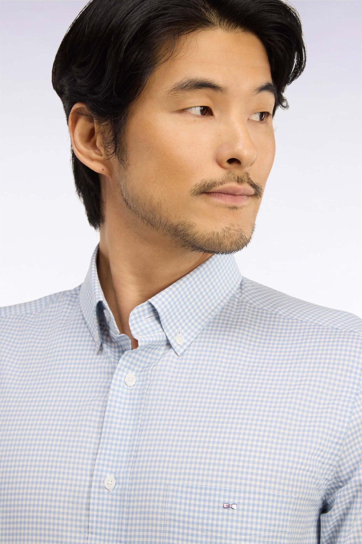 Straight cut gray gingham check cotton shirt