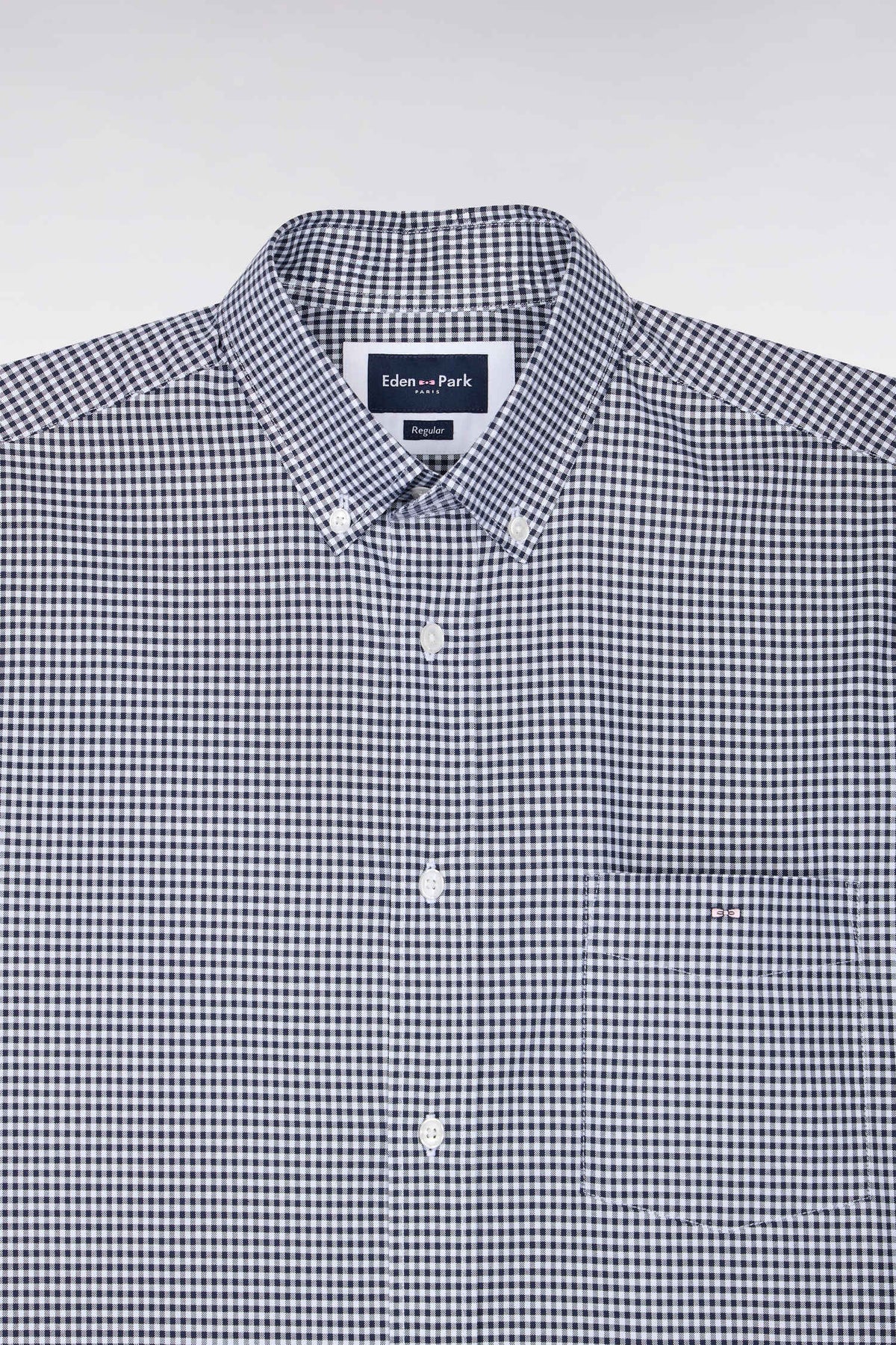 Straight cut navy gingham check cotton shirt