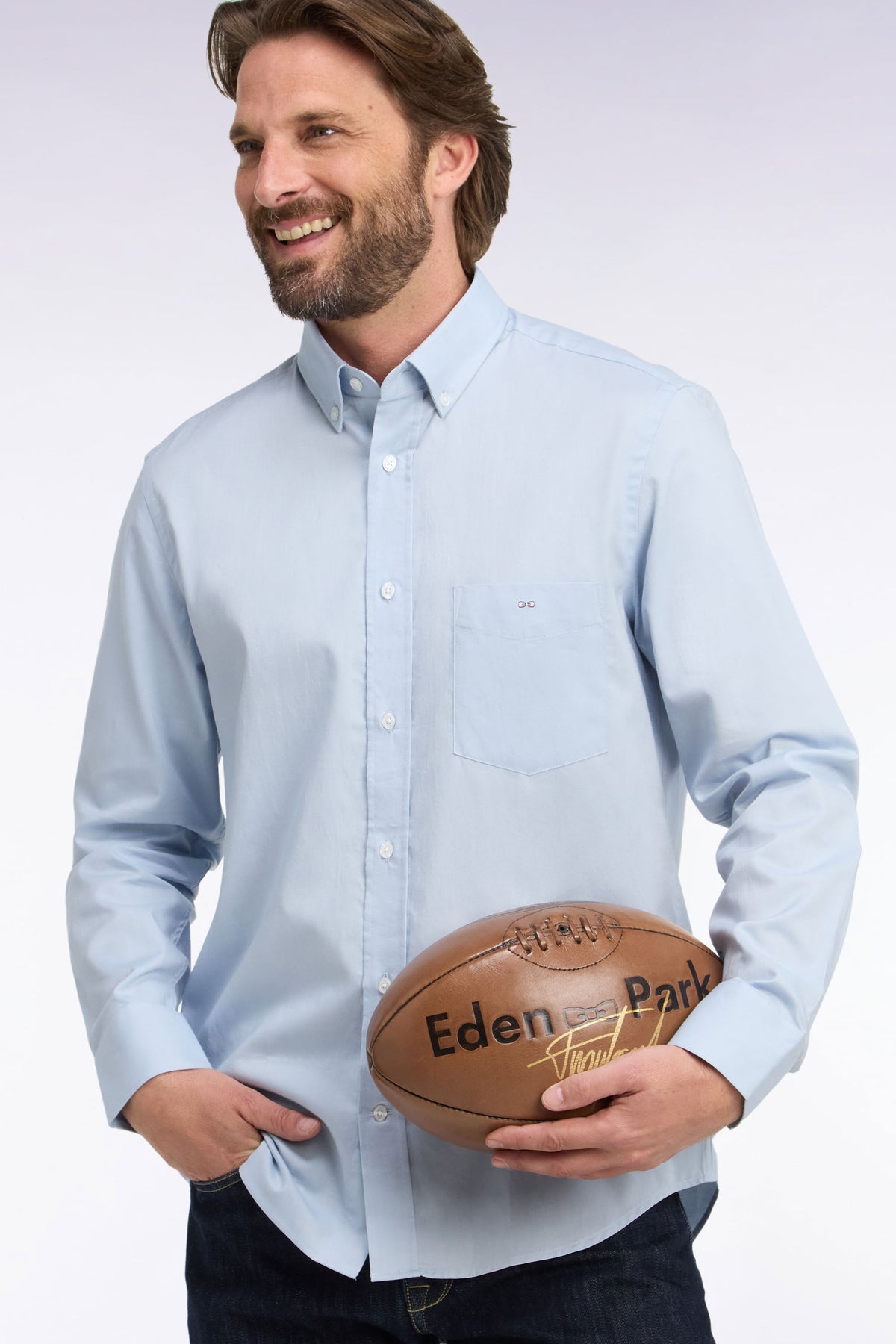 Plain light gray cotton shirt, straight cut