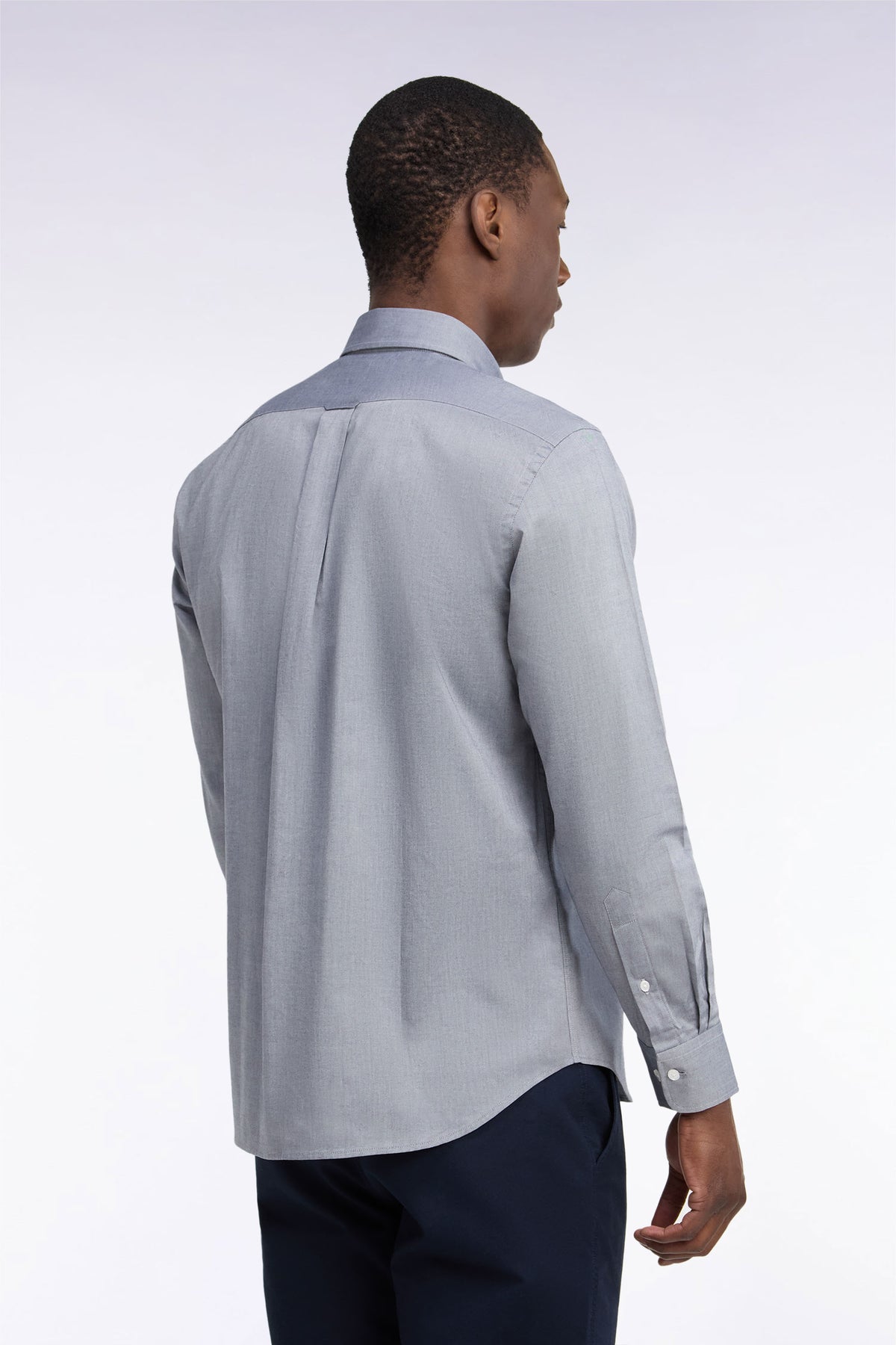 Plain navy cotton straight cut shirt