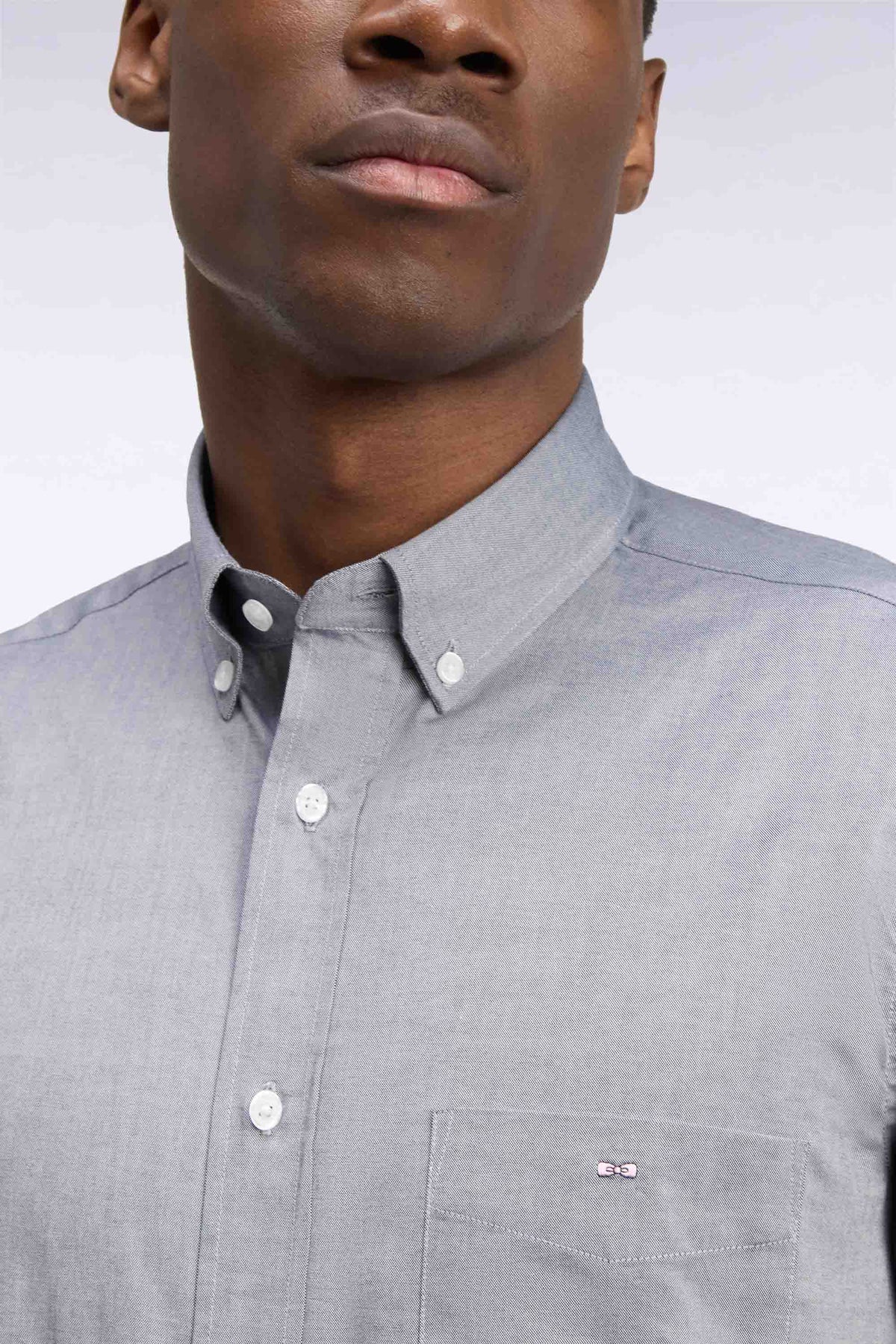 Plain navy cotton straight cut shirt