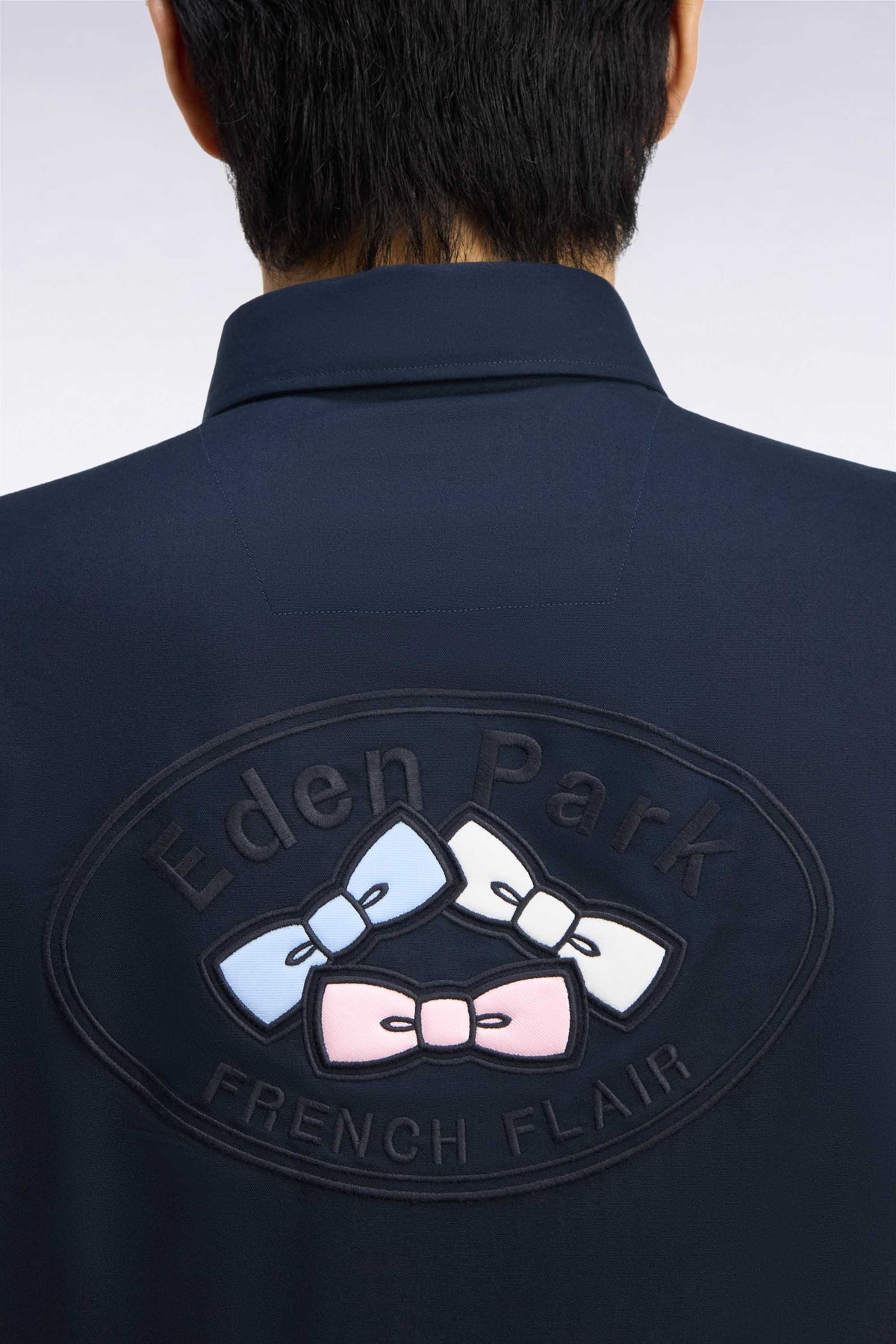 White cotton Oxford shirt with back patch, straight cut