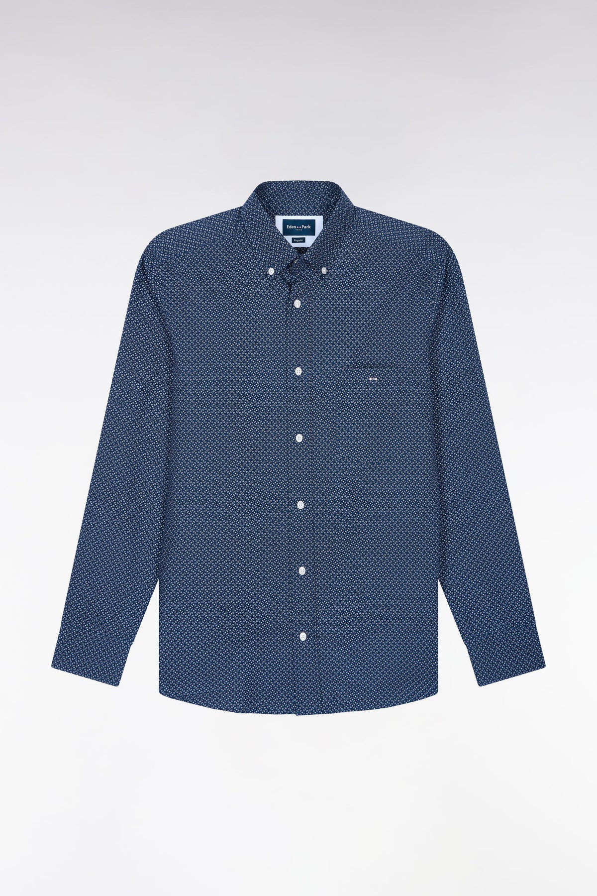 Navy cotton poplin shirt with micro-patterned bow ties