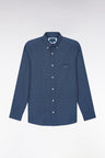 Navy cotton poplin shirt with micro-patterned bow ties
