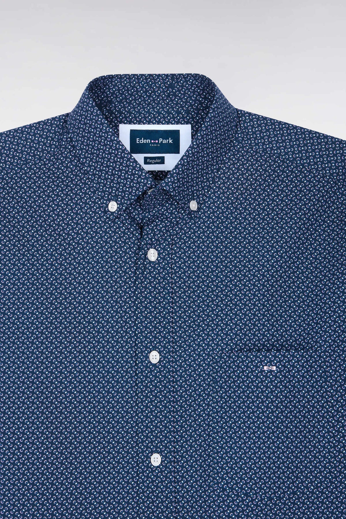 Navy cotton poplin shirt with micro-patterned bow ties