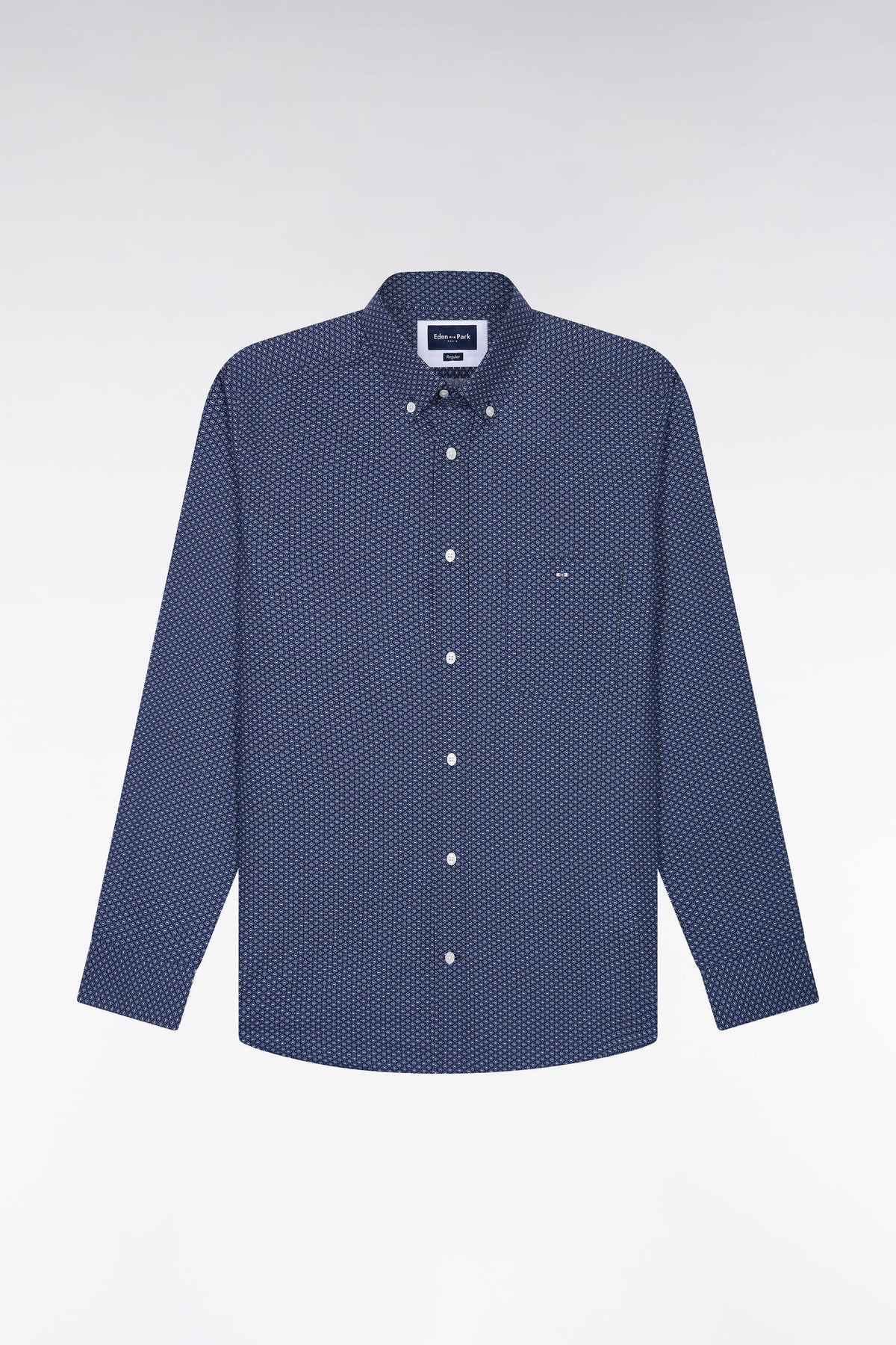 Blue micro-patterned straight-cut cotton shirt
