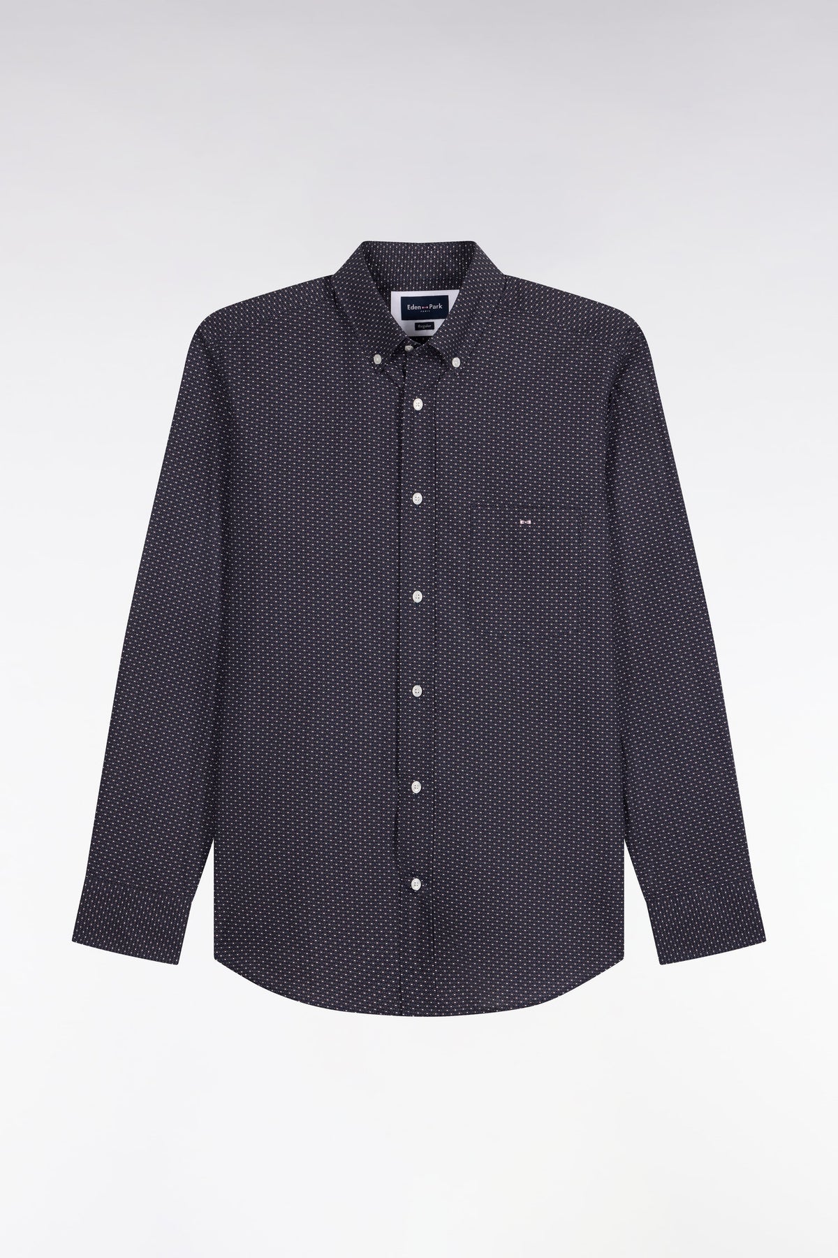 Gray cotton shirt with micro-patterned straight cut