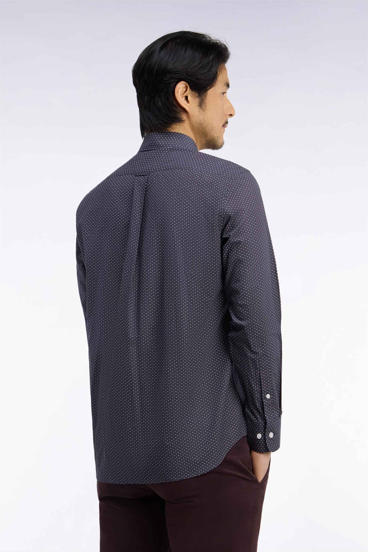 Gray cotton shirt with micro-patterned straight cut