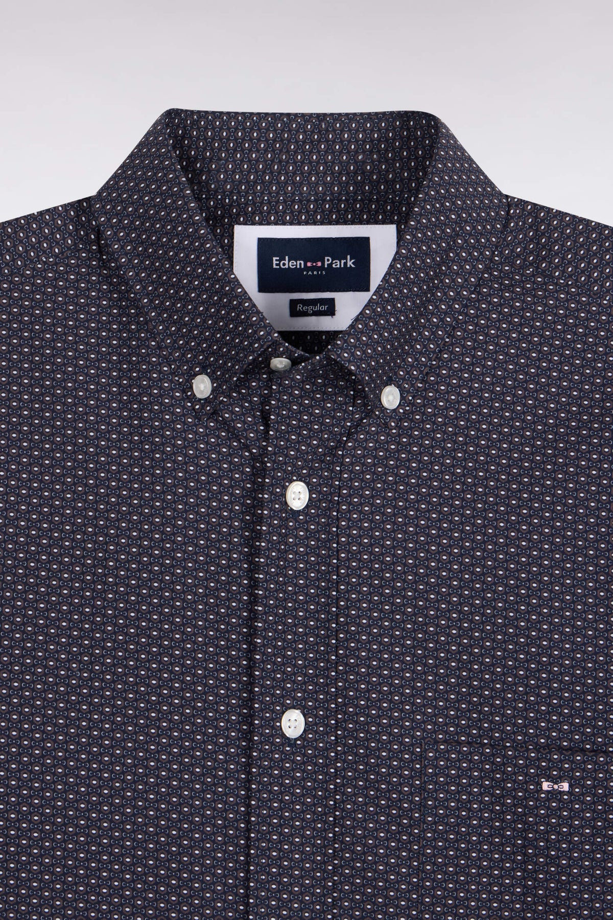 Gray cotton shirt with micro-patterned straight cut
